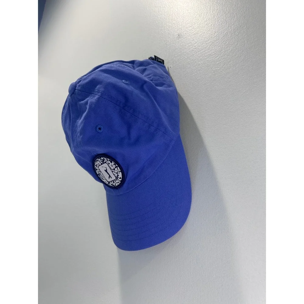 Greg Norman Golf Hat Women OS Blue Floral Patch Shark Logo Adjustable Cap